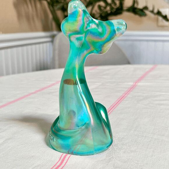 Fenton Glass Mould Mosser Teal Carnival Glass Happy Cat - Picture 2 of 5